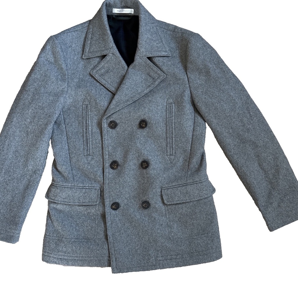 Vtg Y2K Lauren Ralph Lauren Jacket Women's 14 Gray Double Breasted Anchor Button